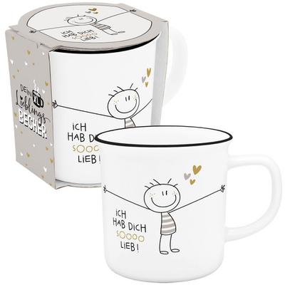 XL-Becher in Emailleoptik "Hab dich sooo lieb"