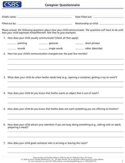 Communication and Symbolic Behavior Scales (Csbs), Normed Edition, Record Forms and Caregiver Questionnaires