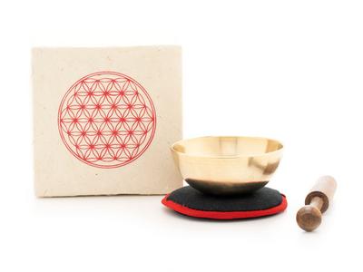 Klangschalen-Set in Box Mini Creme mit Blume des Lebens