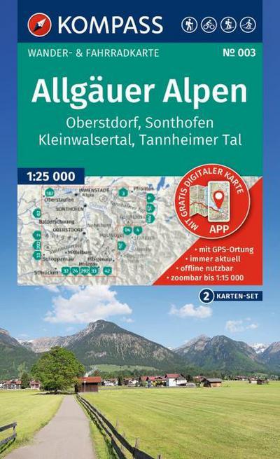 KOMPASS Wanderkarten-Set 003 Allgäuer Alpen, Oberstdorf, Sonthofen, Kleinwalsertal, Tannheimer Tal (2 Karten) 1:25.000