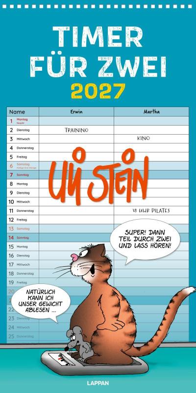 Uli Stein Timer für zwei 2027: Monatskalender für die Wand