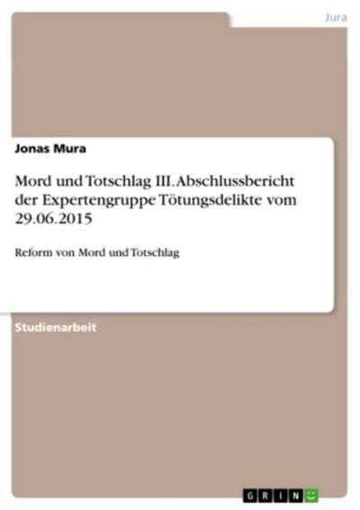 Mord und Totschlag III. Abschlussbericht der Expertengruppe Tötungsdelikte vom 29.06.2015