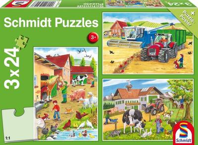 Schmidt Spiele Puzzle 56216, grün, Auf dem Bauernhof, 3x24 Teile