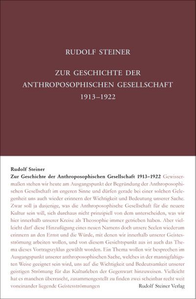 Zur Geschichte der Anthroposophischen Gesellschaft 1913-1922