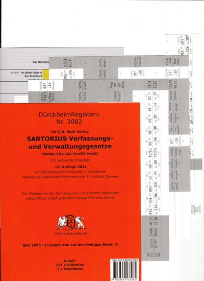 DürckheimRegister SARTORIUS 3082 - Verwaltungs- und Verfassungsgesetze 2022