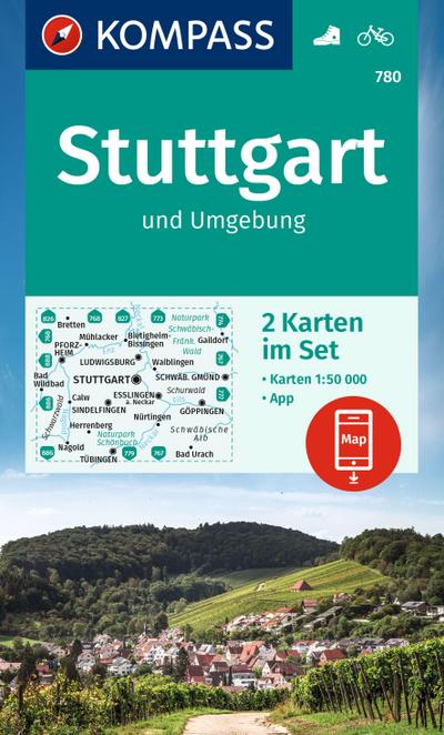 KOMPASS Wanderkarten-Set 780 Stuttgart und Umgebung (2 Karten) 1:50.000