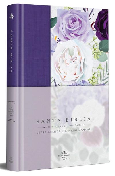 Biblia Rvr1960 Tapa Dura Y Tela Morada Con Flores Tamaño Manual / Spanish Bible Rvr 1960 Handy Size Large Print Hardcover Cloth with Purple Floral