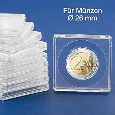 Safe 10x 3126 Quadratische Münzkapseln Münzdosen Square 50x50 mm glasklar für Münzen bis 26 mm - Ideal für 2 Euro - 1/2 Oz Maple Leaf Gold - 1/2 OZ Nugget/Känguru Gold - 1/4 OZ China Panda Silber