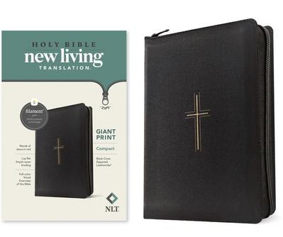 Holy Bible: New Living Translation, Black Cross, Leatherlike, Filament-enabled Edition, Compact, Giant Print, Red Letter, With Ribbon Marker and Zip Fastener