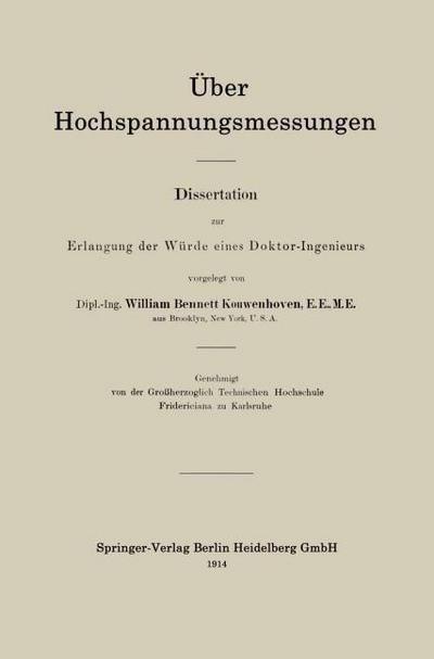 Über Hochspannungsmessungen