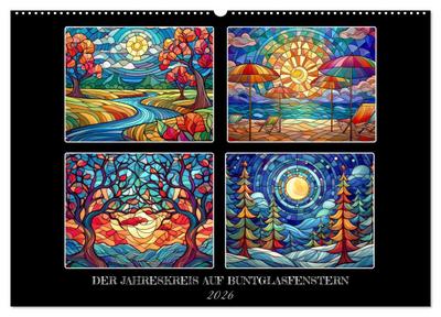 Der Jahreskreis auf Buntglasfenstern (Wandkalender 2026 DIN A2 quer), CALVENDO Monatskalender
