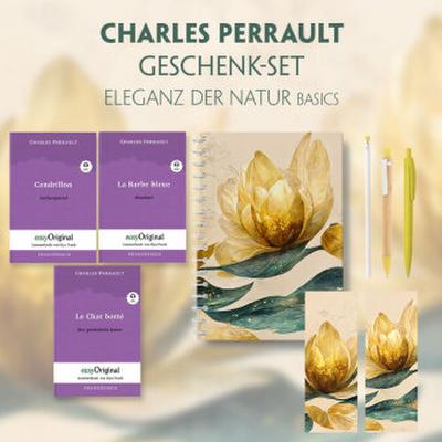 Charles Perrault Geschenkset - 3 Bücher (mit Audio-Online) + Eleganz der Natur Schreibset Basics, m. 3 Beilage, m. 3 Buch