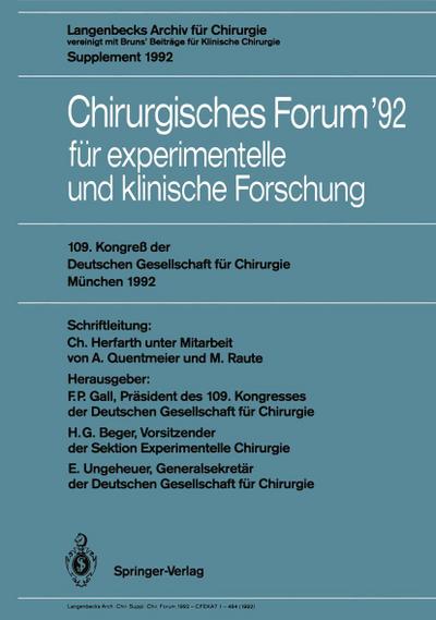 Chirurgisches Forum ’92 für experimentelle und klinische Forschung
