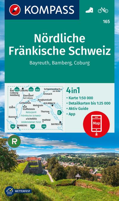 KOMPASS Wanderkarte 165 Nördliche Fränkische Schweiz, Bayreuth, Bamberg, Coburg 1:50.000 