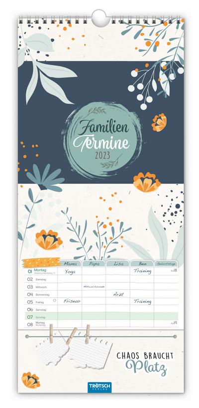 Trötsch Familienkalender mit Notizleine Familientermine Blumen 2023