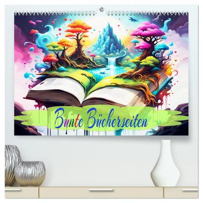 Bunte Bücherseiten (hochwertiger Premium Wandkalender 2025 DIN A2 quer), Kunstdruck in Hochglanz