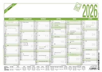 Zettler Arbeitstagekalender A4 Blauer Engel 2026 - Bürokalender groß 30 × 21 cm, 6 Monate pro Seite, Arbeitstage-, Tages- & Wochenzähler, Ferienübersicht, Feiertage, Recyclingkarton, nachhaltig