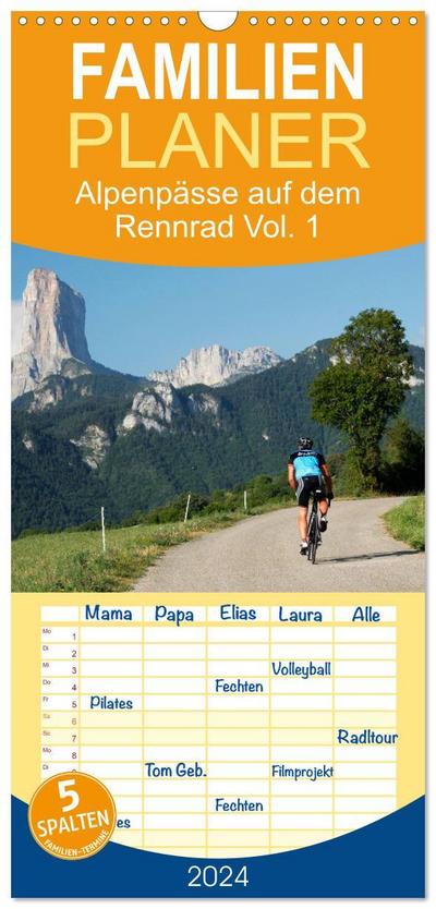 Familienplaner 2024 - Alpenpässe auf dem Rennrad Vol. 1 mit 5 Spalten (Wandkalender, 21 x 45 cm) CALVENDO