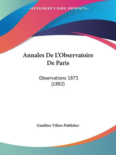 Annales De L’Observatoire De Paris