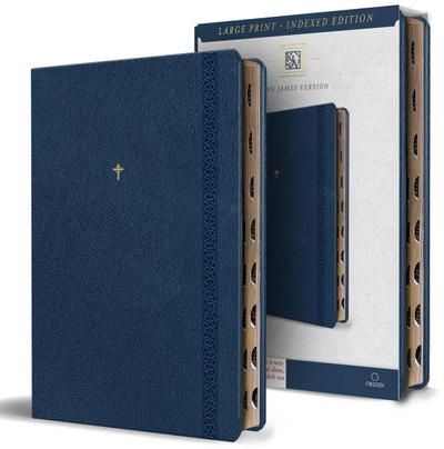 KJV Holy Bible, Large Print Handy Size Format, Blue Premium Imitation Leather with Ribbon Marker, Red Letter, Thumb Index