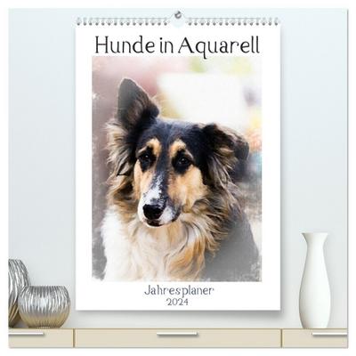 Hunde in Aquarell - Jahresplaner (hochwertiger Premium Wandkalender 2024 DIN A2 hoch), Kunstdruck in Hochglanz