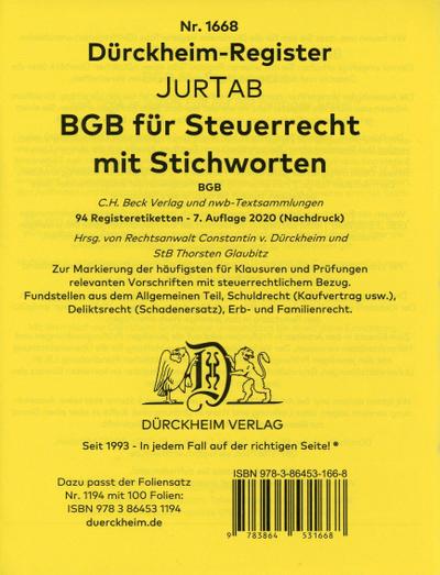 DürckheimRegister® BGB im Steuerrecht 2022 MIT STICHWORTEN