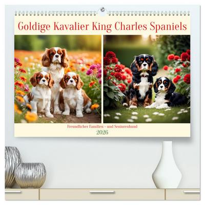 Goldige Kavalier King Charles Spaniels (hochwertiger Premium Wandkalender 2026 DIN A2 quer), Kunstdruck in Hochglanz