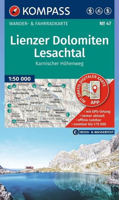 KOMPASS Wanderkarte 47 Lienzer Dolomiten, Lesachtal, Karnischer Höhenweg 1:50.000 
