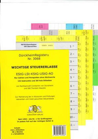 DürckheimRegister® STEUERERLASSE Gesetze und §§, OHNE Stichworte