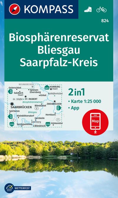 KOMPASS Wanderkarte 824 Biosphärenreservat Bliesgau & Saarpfalz-Kreis 1:25.000