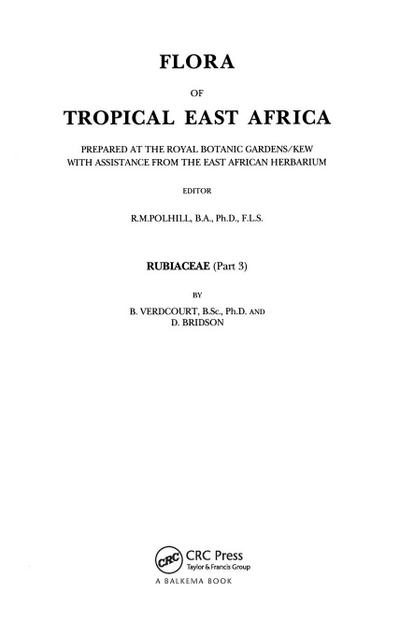 Flora of tropical East Africa - Rubiaceae Volume 3 (1991)