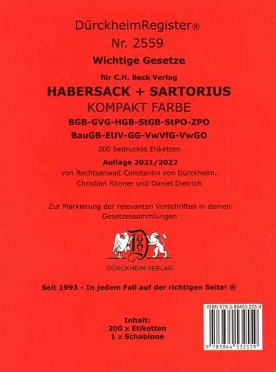 Griffregister Nr. 2559: HABERSACK- SARTORIUS - KOMPAKT 2021/2022