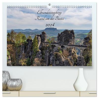 Elbsandsteingebirge - Rund um die Bastei (hochwertiger Premium Wandkalender 2024 DIN A2 quer), Kunstdruck in Hochglanz