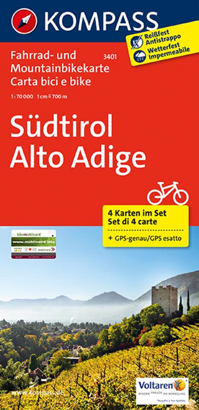 KOMPASS Fahrradkarte 3401 Südtirol - Alto Adige, 1:70000: Fahrrad- und Mountainbikekarte. GPS-genau. 1:70000 (KOMPASS-Fahrradkarten International, Band 3401)