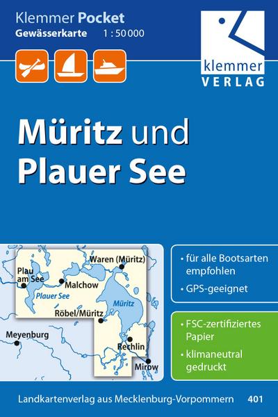 Klemmer Pocket Gewässerkarte Müritz und Plauer See 1:50.000