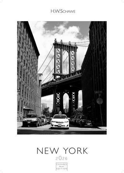 New York schwarz-weiss Kalender 2026 - Wandkalender | Fotokalender Nordamerika 59x42cm Grosses Format - Eleganter Schwarz-Weiß-Print mit beeindruckenden New York City Motiven