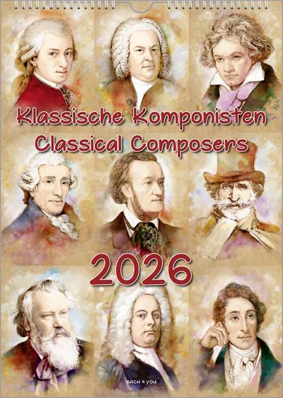 Komponisten-Kalender, ein Musik-Kalender 2026, DIN A4
