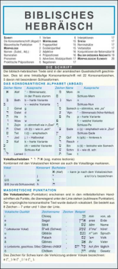 Leporello: Biblisches Hebräisch Kurzgrammatik - Die komplette Grammatik im Überblick