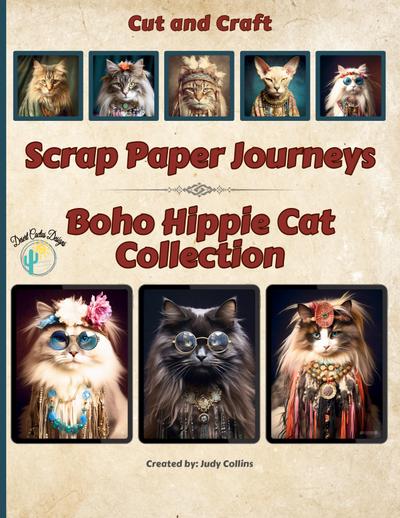 Scrap Paper Journeys - Boho Hippie Cat Collection Cut and Craft