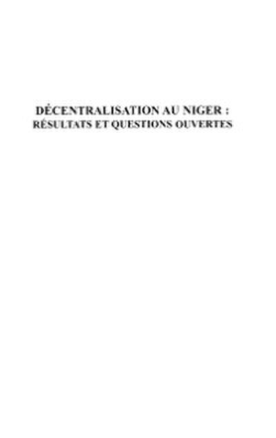 Décentralisation au niger : résultats et questions ouvertes