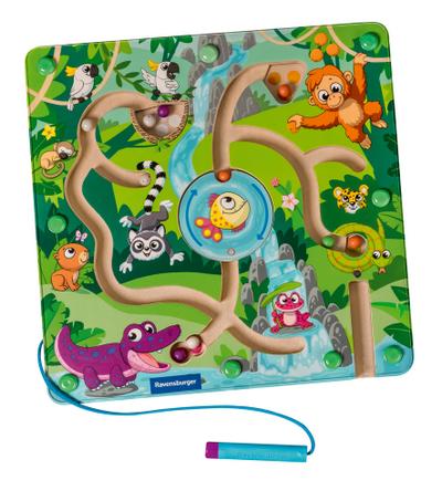 Ravensburger 4873 play+ Magnetisches Holz-Labyrinth: Dschungel, schult Feinmotorik, Geschicklichkeit und Farberkennung, Reisebegleiter, pädagogisches Holzspielzeug für Kinder ab 18 Monaten