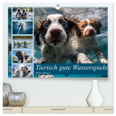 Tierisch gute Wasserspiele (hochwertiger Premium Wandkalender 2026 DIN A2 quer), Kunstdruck in Hochglanz