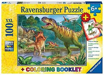 Ravensburger Kinderpuzzle - 13695 Welt der Dinosaurier - Dino-Puzzle für Kinder ab 6 Jahren, mit 100 Teilen im XXL-Format, inklusive Malheft