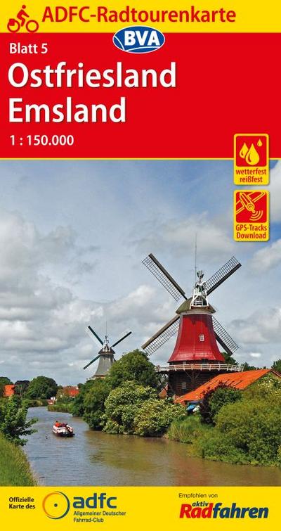 ADFC-Radtourenkarte 5 Ostfriesland / Emsland 1:150.000, reiß- und wetterfest, GPS-Tracks Download und Online-Begleitheft (ADFC-Radtourenkarte 1:150000)