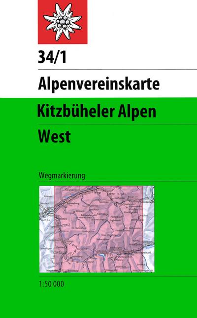 DAV Alpenvereinskarte 34/1 Kitzbüheler Alpen West 1 : 50 000 Wegmarkierungen
