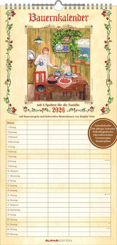 Bauernkalender Familienplaner - 4 Spalten