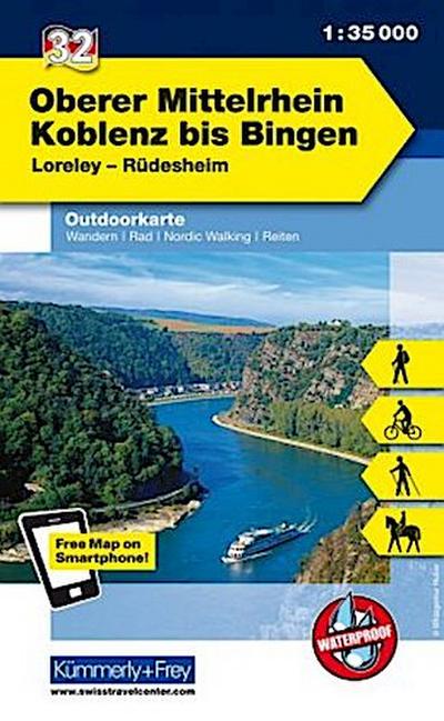 Kümmerly+Frey Outdoorkarte Oberer Mittelrhein, Koblenz bis Bingen
