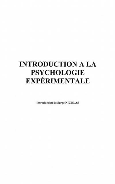 Introduction a la psychologie experimentale