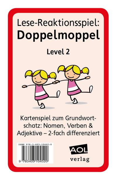 Lese-Reaktionsspiel: Doppelmoppel Level 2: Kartenspiel zum Grundwortschatz: Nomen, Verben & Adjektive - 2-Fach differenziert (1. bis 4. Klasse)