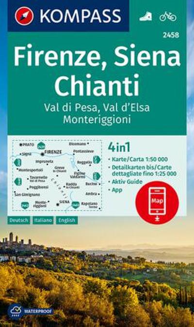 KOMPASS Wanderkarte 2458 Firenze, Siena, Chianti, Val di Pesa, Val d’Elsa, Monteriggioni 1:50.000